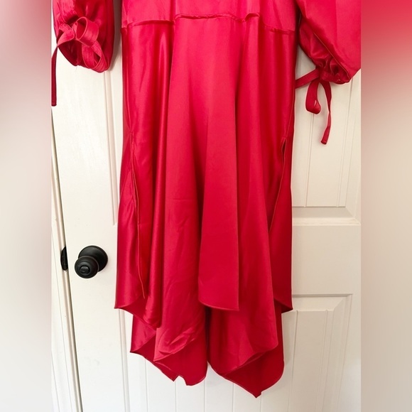 Self-Portrait Asymmetric Cutout Satin Peplum Midi Dress - Picture 8 of 14